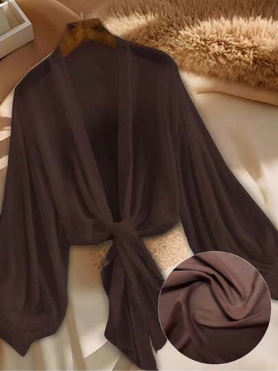 Linhara Plus Size Women's Solid Color Lantern Sleeve Tie Hem Loose Fashion Blouse Fall Cloth For Women