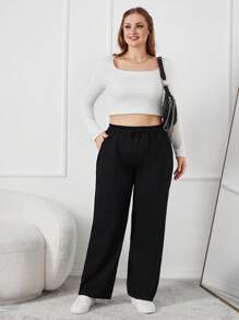 EURMUSE Plus Size Wide Leg Pull On Sweatpants With Cords