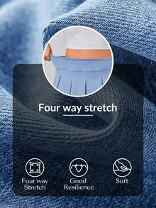 SHEIN Essnce Plus Size Women's Spring/Summer Knitted Denim Pleated Skirt With Shorts - Light Wash - View 9
