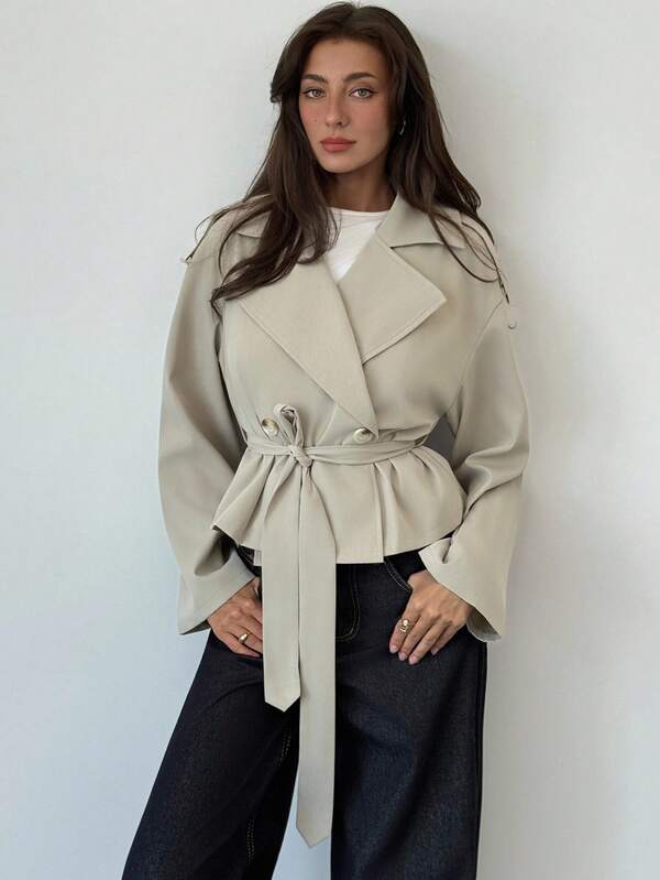 Aloruh 女士休闲纯色短款风衣，春秋季时尚冬季款