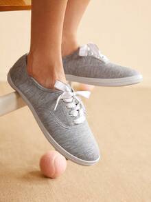 CUCCOO EASI Casual Comfortable Lace-Up Women Canvas Shoes, Versatile For Daily Wear - Grey - View 4