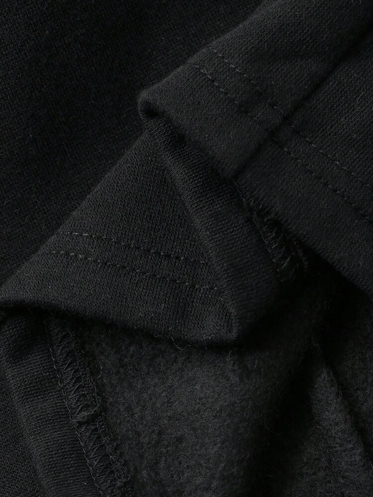 Men's Loose Fit Distressed Black Letter Print Thermal Lined Sweatpants, Street Style, Autumn/Winter Men Joggers