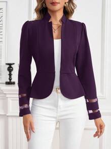 SHEIN Clasi Solid Color Elegant Long Sleeve Patchwork Sleeve Cinched Waist Jacket In Fall/Winter - Purple - View 3
