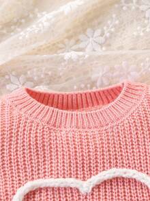 SHEIN Suéter versátil y lindo con patrón de amor para bebé y niña, prenda exterior de punto de una sola pieza - Rosa - Ver 8