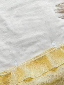 少女奶油色蕾丝露肩喇叭袖迷你连衣裙，适合派对、约会、情人节、复活节、狂欢节、下午茶、海滩、游轮、城市假日、秋冬分层穿着 - 黃色 - 查看 3