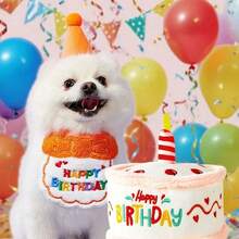 PETSIN 2pcs/Set Pet Cat Dog Birthday Costume, Made Of Polyester, Cartoon Cute Accessories For Birthday, Party, Holiday Celebration