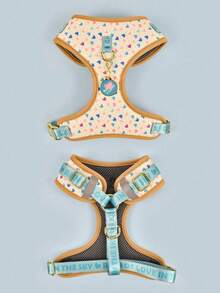 Zazumi 情人节和新年礼物 奢华设计高品质五金金色金属扣时尚印花宠物背带和 1 个配色 ID 标签 适合中小型和大型小狗节日礼物