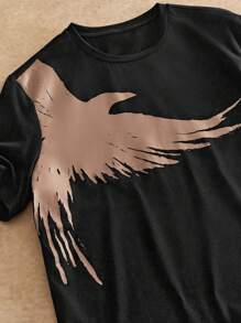 Manfinity BRENVOR 2pcs Men's Eagle Print Round Neck Short Sleeve T-Shirt And Letter Print Drawstring Waist Casual Pants Set - Camel - View 11