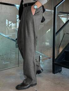 DAZY 男士深灰色双层纱布设计办公长裤，秋季 - 深灰色 - 查看 6