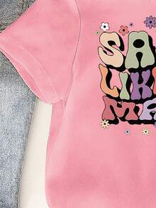 Top estivo a maniche corte con scollo rotondo per bambina con stampa di lettere - Rosa - Visualizzare 4