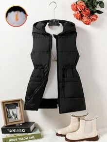 SHEIN Explorewe Tween Girls Elongated Zip-Up Hoodie Vest With Pockets