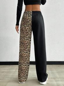 EURMUSE Petite Cotton Petite Two Color Contrast Printed Sweatpants - Black and White - View 2