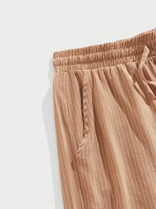 Manfinity RelaxMax Men's Drawstring Waist Elastic Striped Print Pocket Shorts - Khaki - View 4