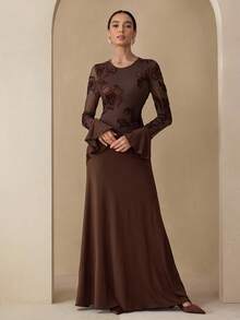 Graceveil 女士优雅合身腰长裙 - 咖啡 - 查看 2