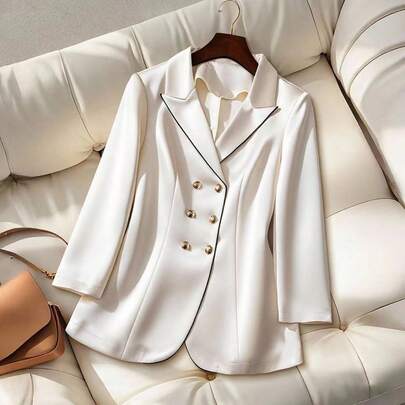 플러스플러스 사이즈 직조 피팅 정규 대비 트림 블레이저