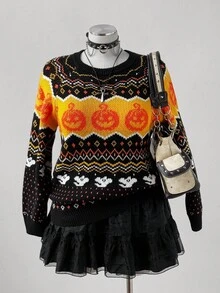 Sunspun Halloween Plus Size Sweaters Winter Fall Autumn - Black - View 5