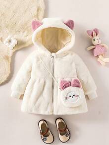 Baby Mädchen Lässige Kapuzenjacke mit süßer Cartoon Umhängetasche, Herbst/Winter