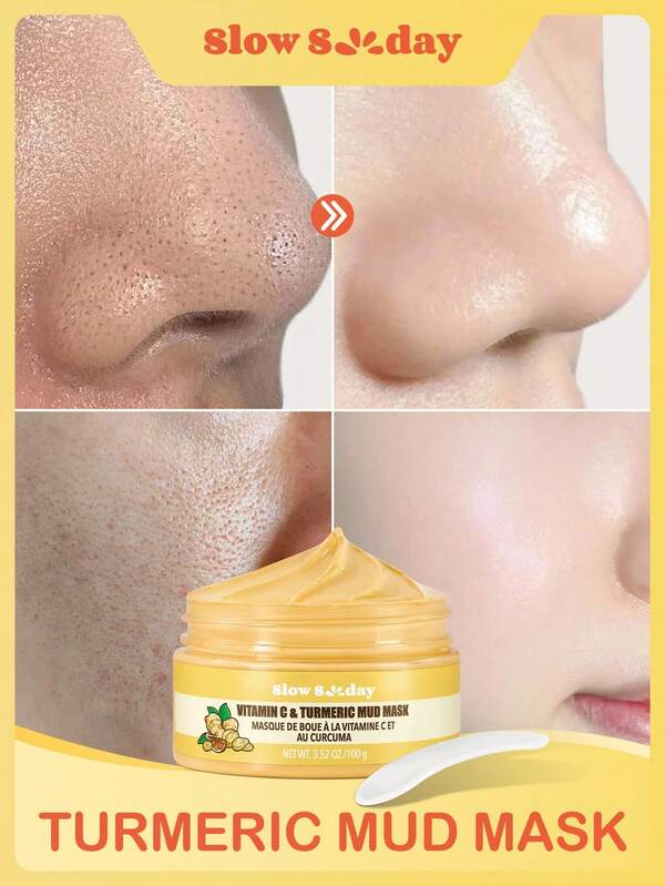 SlowSunday Vitamin C & Turmeric Mud Mask, Mud Mask, Vitamin C & Turmeric, Mud Mask Skincare, Pore Cleansing, Skin Care, Oil Control And Unclog Pores To Reveal Smoother, Brighter-Looking Skin, K Beauty, Ideal For Party, Suitable For Summer