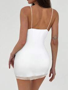 Aloruh Đầm dự tiệc mini bodycon hở vai hở vai phối ren gợi cảm mới - trắng - Xem 3