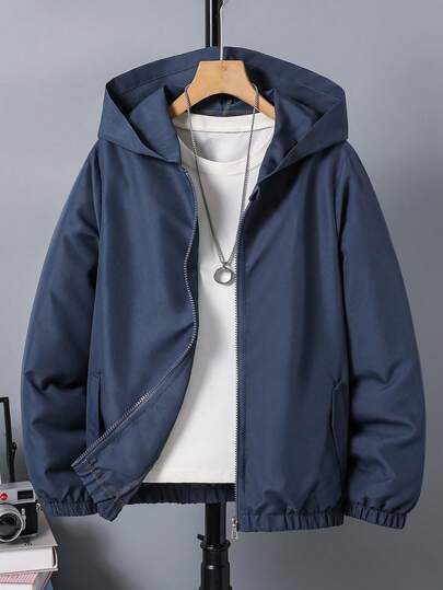 SHEIN Vacaura Tween Boy Casual Solid Color Hooded Jacket Chic For Autumn/Winter Fall