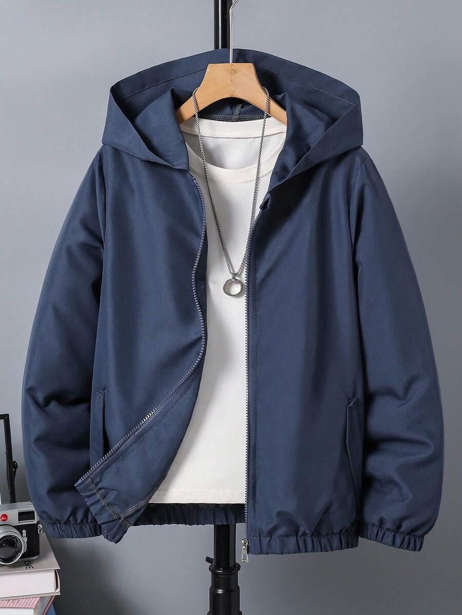 SHEIN Chaqueta con capucha de unicolor informal para niño preadolescente, elegante para otoño/invierno - Azul - Ver 1