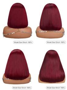 勃艮第透明蕾丝前部真人发假发 180% 密度 99J 红色直发 13x4 蕾丝前部假发 女士短发波波头假发 - S99J - 查看 4