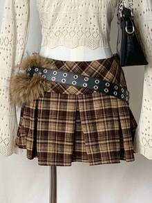 SHEIN Unity Women's Retro Style Plaid Mini Skirt, For Home-Coming & Y2K Style - Green - View 2