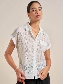 Airaco 網眼刺繡蝙蝠袖襯衫 - 白色 - 查看 1