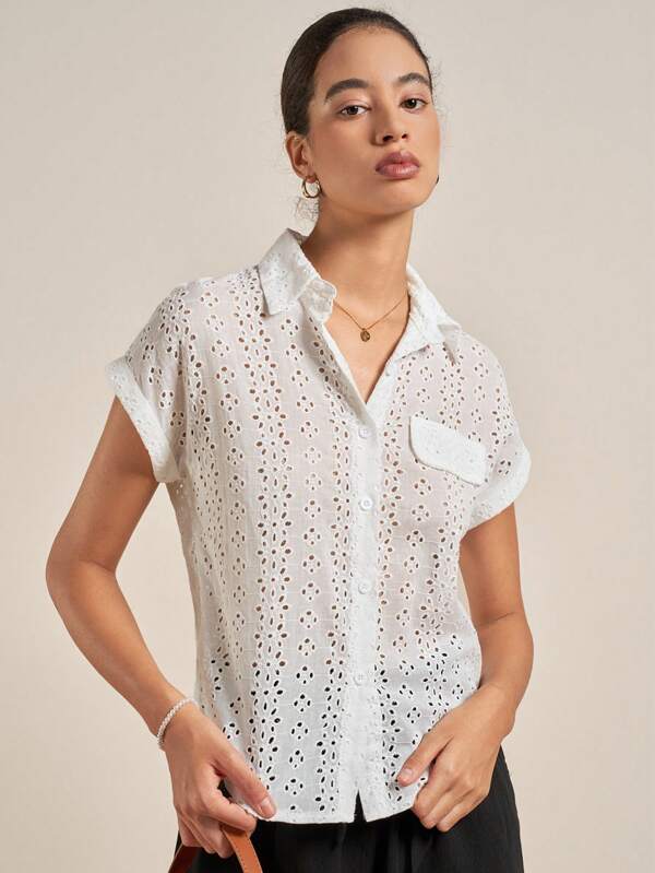 Airaco 網眼刺繡蝙蝠袖襯衫