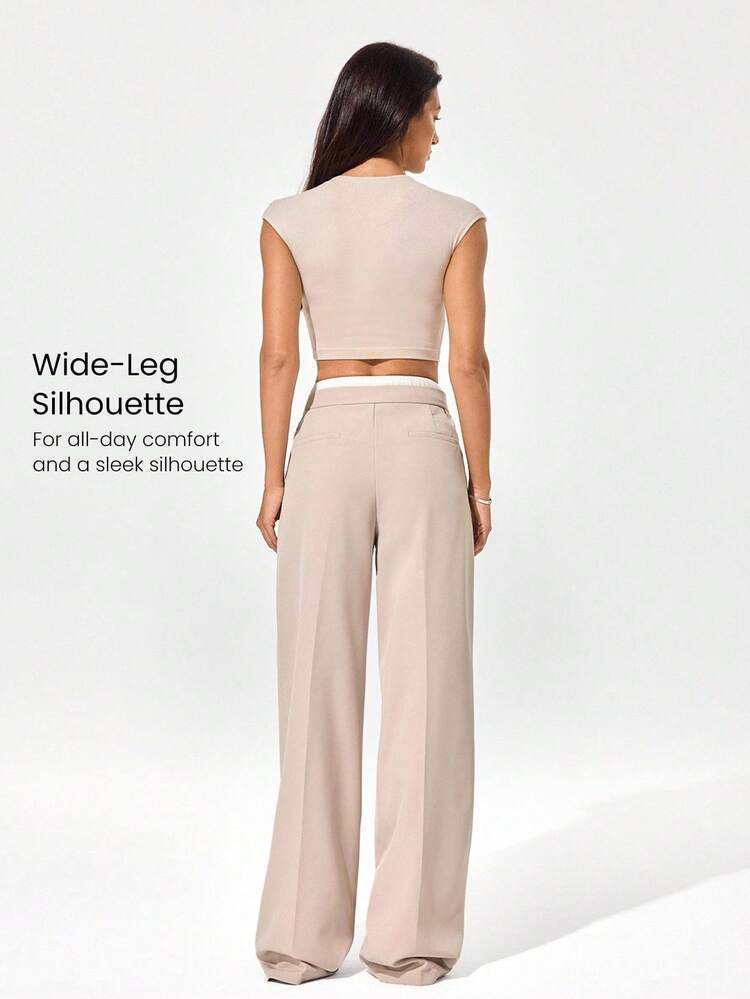 Pantalones de trabajo con cierre de cremallera lateral, bolsillos, cintura ajustable con cordón, de doble capa, resistentes a las arrugas y transpirables, con pinzas planchadas para uso diario, casual y de oficina