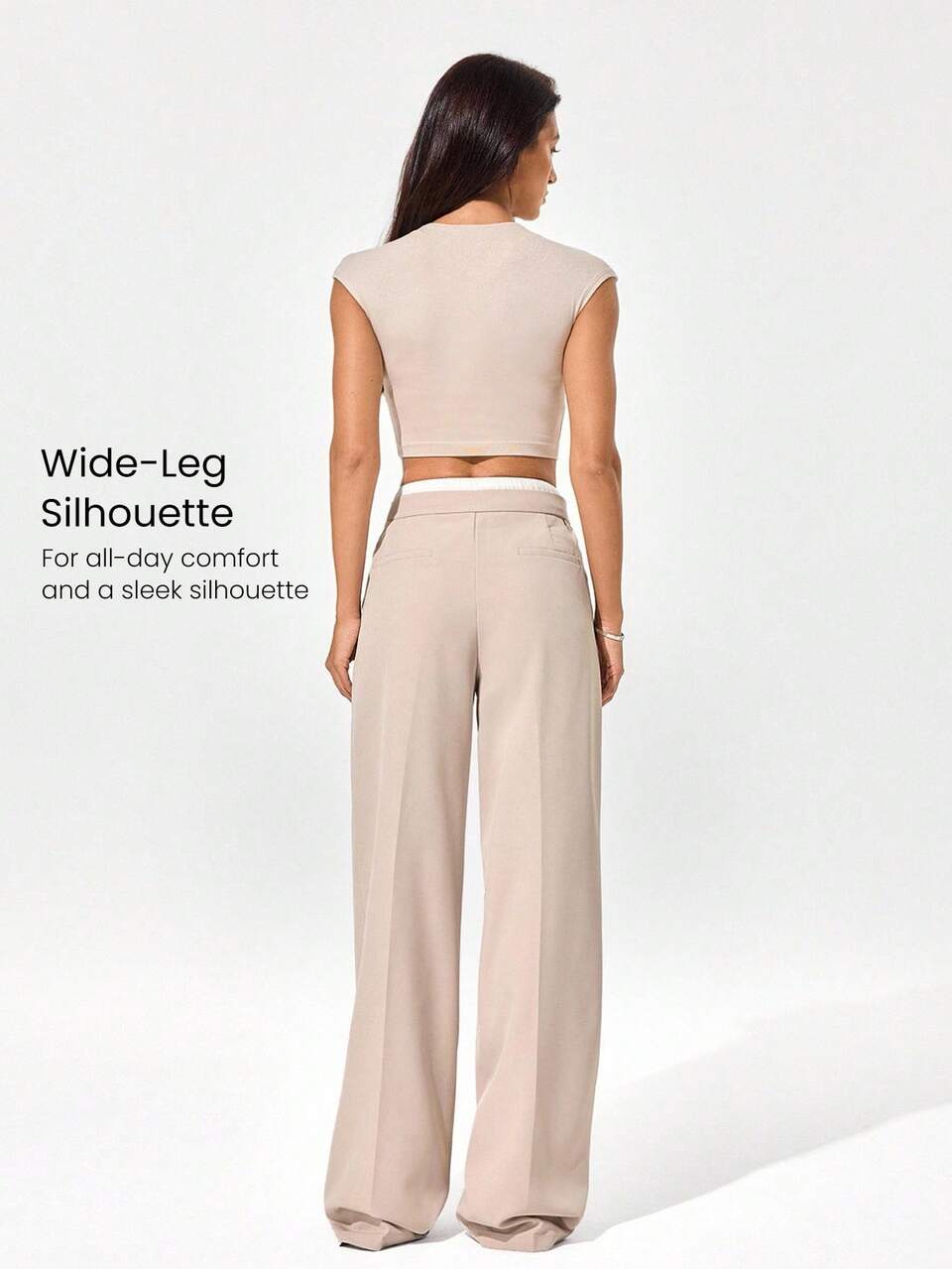 Wrinkle-Resistant Breathable Wide Leg Adjustable Waist Work Pants Trousers With Side Zipper Closure Pockets Casual Work Office Wear Spring