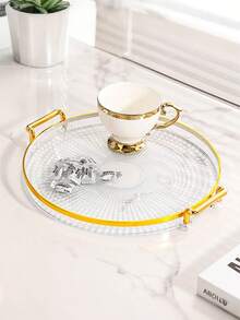 SHEIN 1 件钻石纹理双层/单层托盘带手柄，现代双手柄托盘，适用于家庭 - 無色 - 查看 6