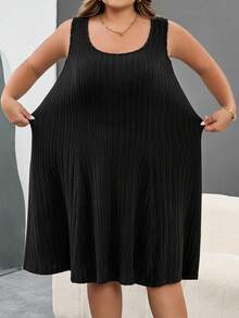 SHEIN CURVE+ 大码黑色厚罗纹卫衣连衣裙，两件套，初秋/秋冬 - 黑色 - 查看 5