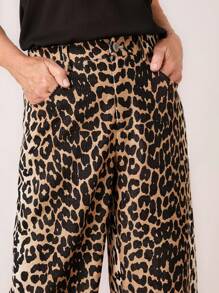 SHEIN LUNE Women's Leopard Print Straight-Leg Casual Pants - Multicolor - View 4