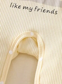 SHEIN Blauer minimalistischer Langarm-Overall mit Mütze für Säuglinge/Kleinkinder