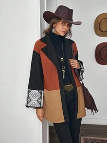 LanaWest Women's Pattern Patchwork Design Loose Flare Sleeve Casual Daily Versatile Woolen Autumn/Winter Jacket - Multicolor - View 5