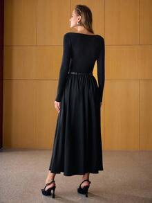 MOTF PREMIUM VESTIDO DE SUÉTER FLUIDO CON CINTURÓN - Negro - Ver 7