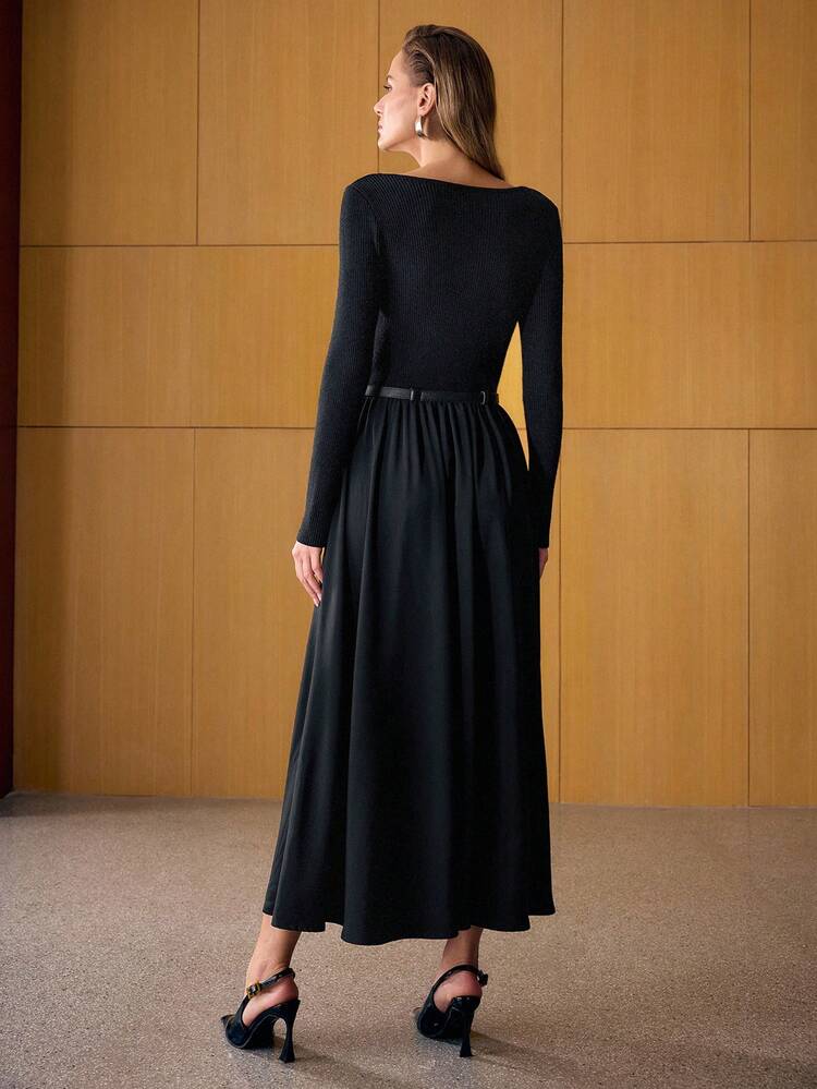 BELTED FLOWY SWEATER DRESS