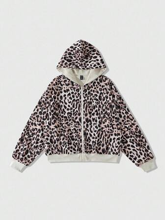 Street Life Felpa con cappuccio reversibile da uomo con stampa leopardata, adatta per autunno/inverno