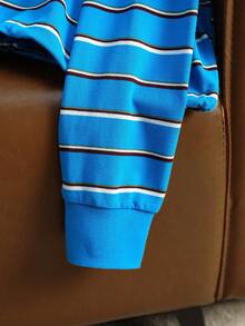 Muvela Vintage lässiger Preppy-Stil Zweiteiler mit locker sitzender gestreifter Langarm-Poloshirt und Rock, Schulanfangs-Outfit für Frauen Herbst, Damenbekleidung mit Baumwollanteil - Verschiedenfarbig - Übersicht 5