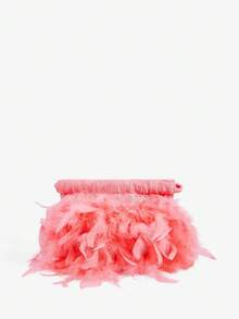 SHEIN BAE Women's Faux Feather Evening Clutch Bag, Black, Luxury Bag For Party And Club - Watermelon Pink - View 7