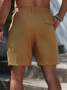 VENTUSAIL Quần short vải lanh nam mùa hè cạp chun, có túi và dây rút, quần short nam thường ngày, quần short nam màu rám nắng, quần short nam mùa hè, quần short nam có dây rút - Màu Khaki - Xem 2