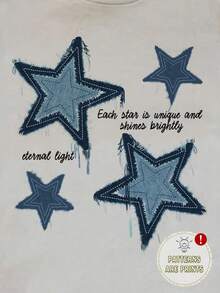 Attitoon 休闲圆领短袖修身女式 T 恤，适合夏季，复古风格，34% 棉，星星印花，Y2K 美学 - 白色 - 查看 7