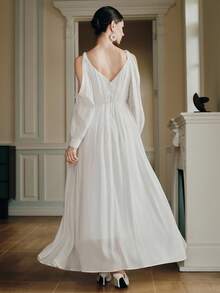 Anewsta 女式长袖串珠优雅长裙，白色，喇叭裙，新品上市