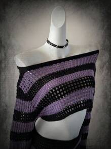 SHEIN Unity Y2K 女款露肩短款镂空针织上衣和迷你裙套装 - 彩色 - 查看 3