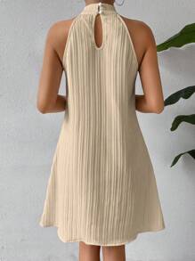 SHEIN Clasi Elegant Sleeveless Ribbed Fabric Women's Dress With Stand Collar