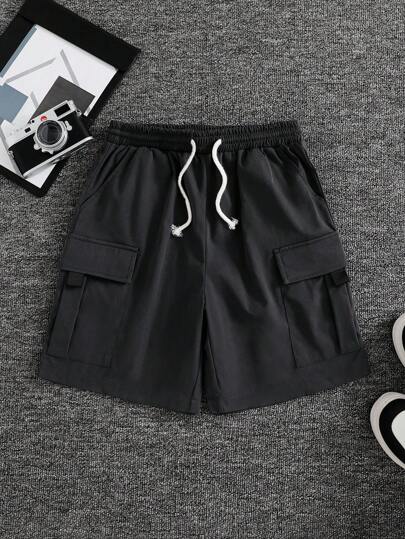 SHEIN Teens/Youths Casual Solid Color Loose Comfy Shorts, Versatile For Commute, School, Daily, Travel, Sports, Suitable For Spring & Summer