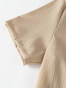 EGENSIO 男士立领短袖口袋衬衫和裤子套装两件套衬衫套装，舒适服装 - 卡其色 - 查看 5