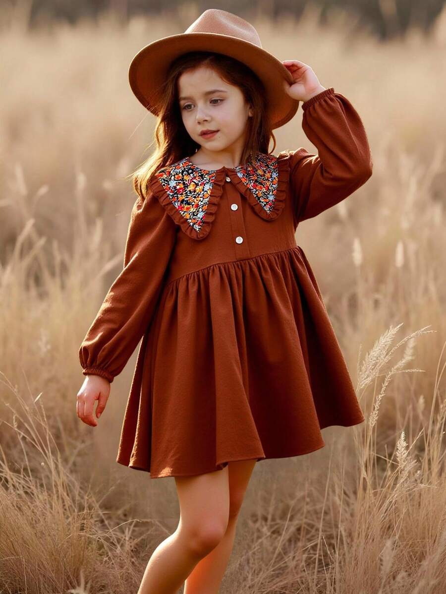 Emery Rose Kids Emery Rose Kids 年轻女孩秋季碎花彼得领休闲连衣裙