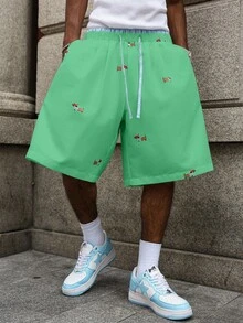 Manfinity Hypemode Men's Summer Casual Sausage Dog Print Wide Leg Shorts - Green - View 7